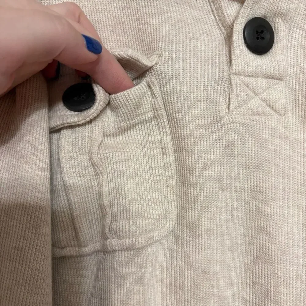Old Navy Boys Light Tan Sweater Quarter Button Down Waffle Sweater Large